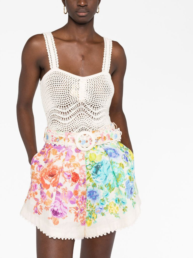 White Raie Floral-print Shorts