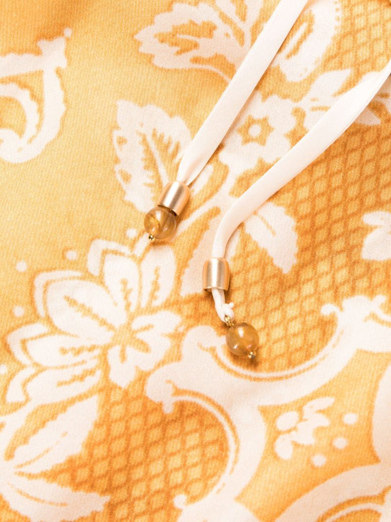 Yellow Raie Floral Print Silk Dress