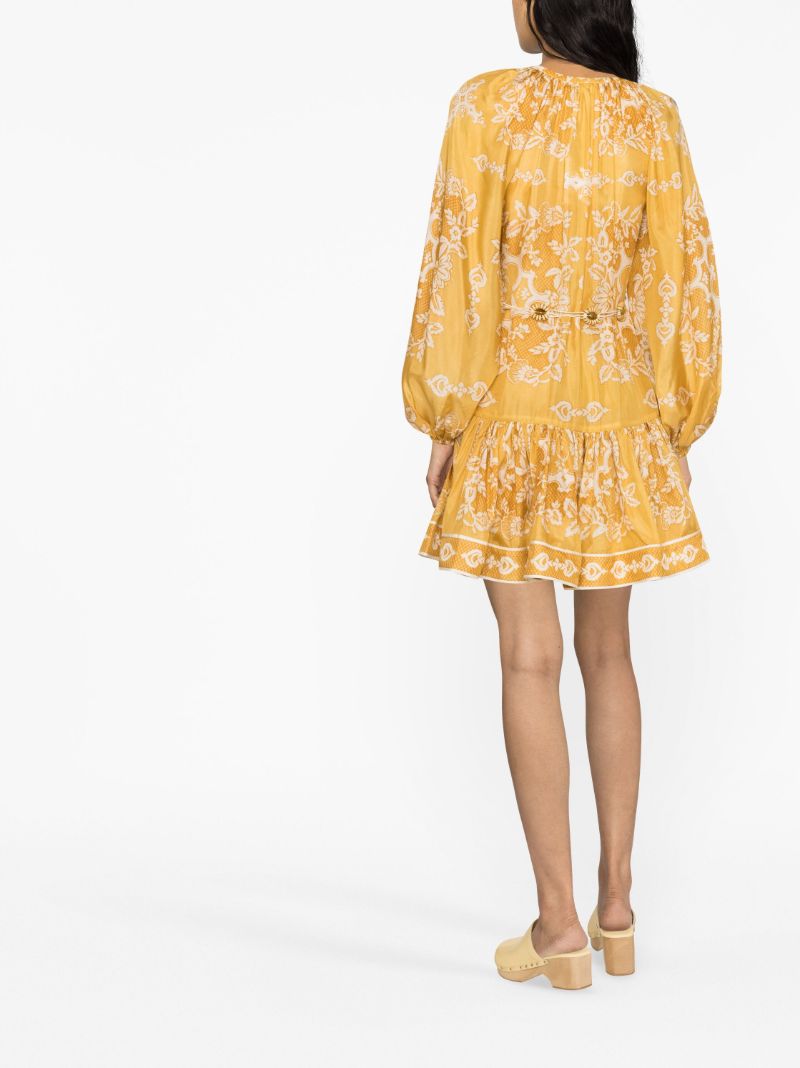 Yellow Raie Floral Print Silk Dress
