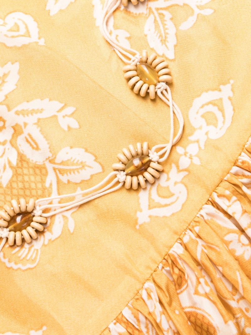 Yellow Raie Floral Print Silk Dress