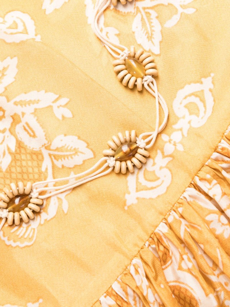 Yellow Raie Floral Print Silk Dress