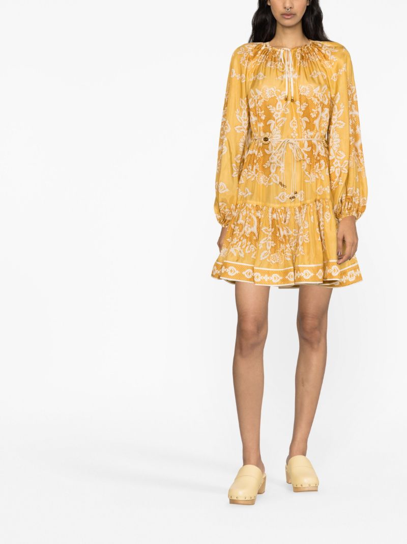Yellow Raie Floral Print Silk Dress