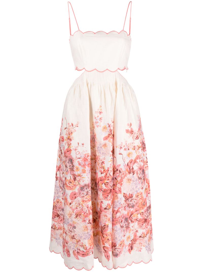White Devi Scalloped Floral-print Dress