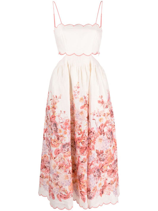 White Devi Scalloped Floral-print Dress