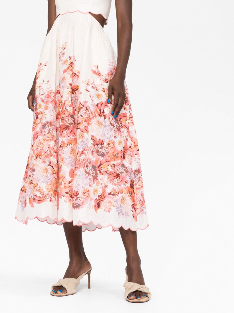 White Devi Scalloped Floral-print Dress