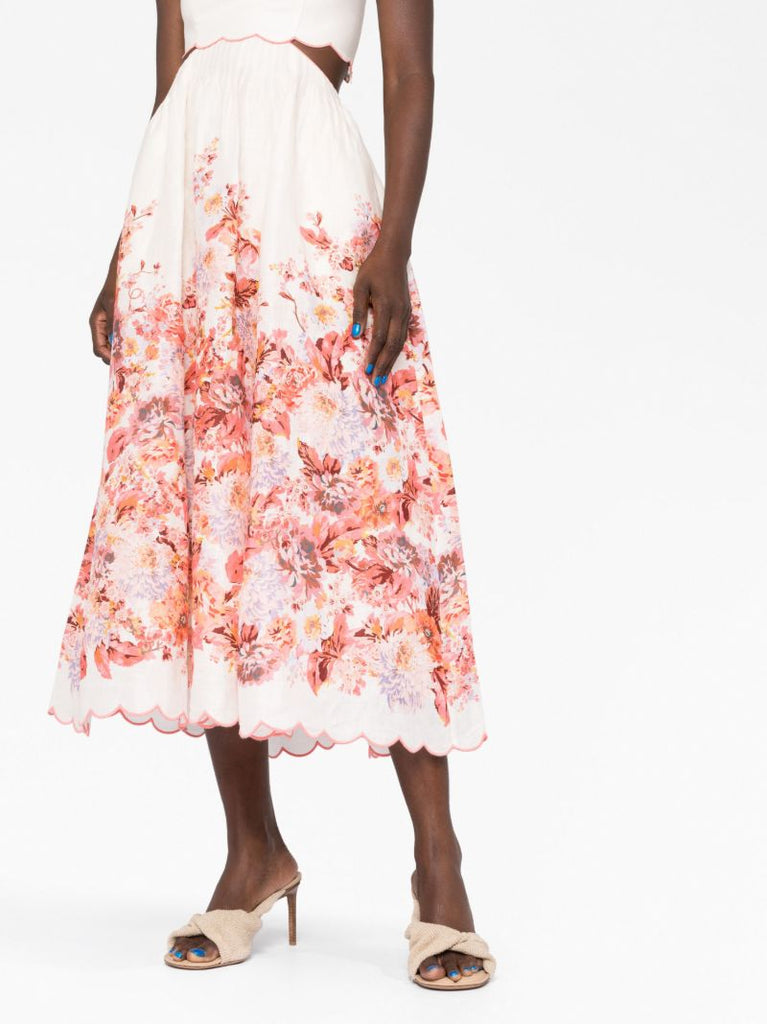 White Devi Scalloped Floral-print Dress