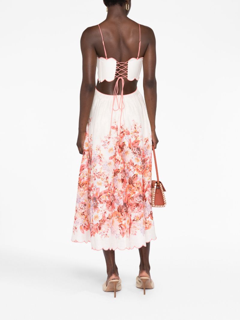 White Devi Scalloped Floral-print Dress