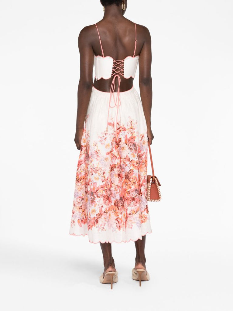 White Devi Scalloped Floral-print Dress
