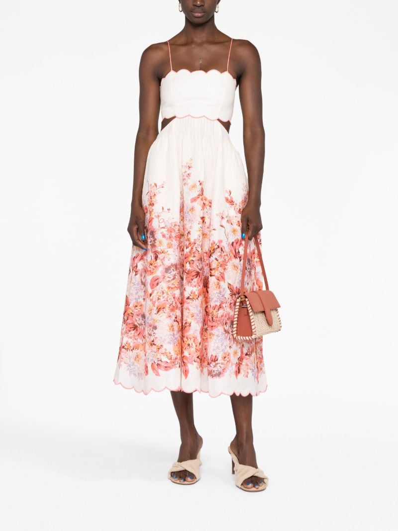 White Devi Scalloped Floral-print Dress