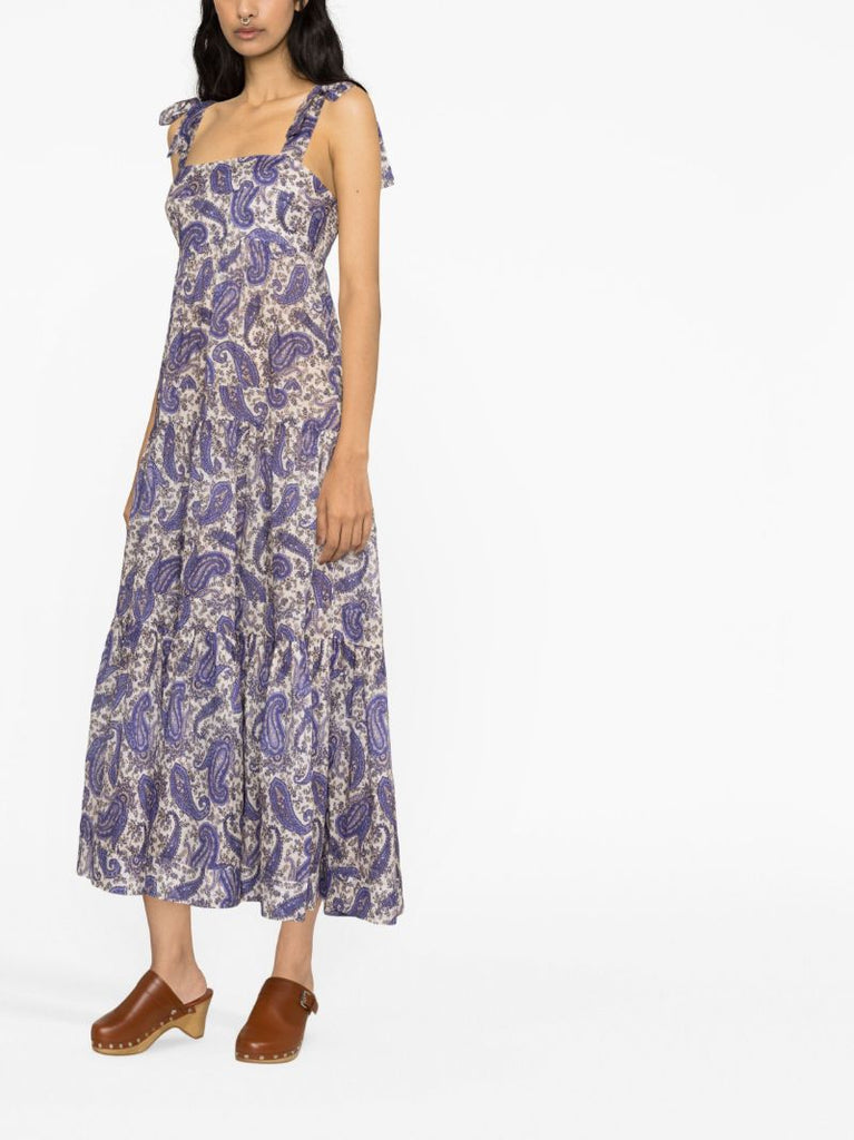 Purple Devi Paisley Print Cotton Dress