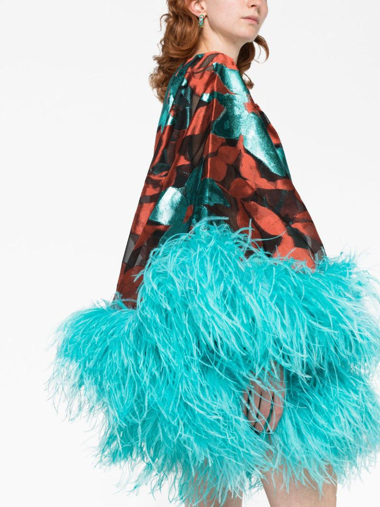 Blue Feather Trim Dress