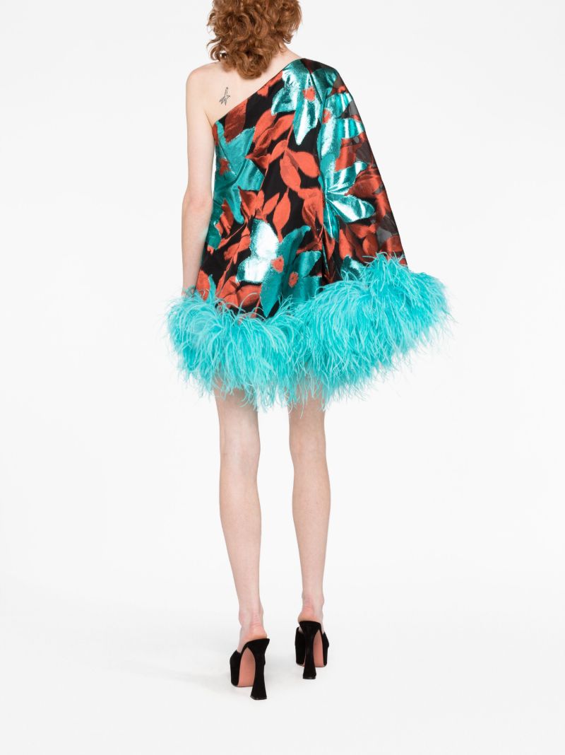 Blue Feather Trim Dress