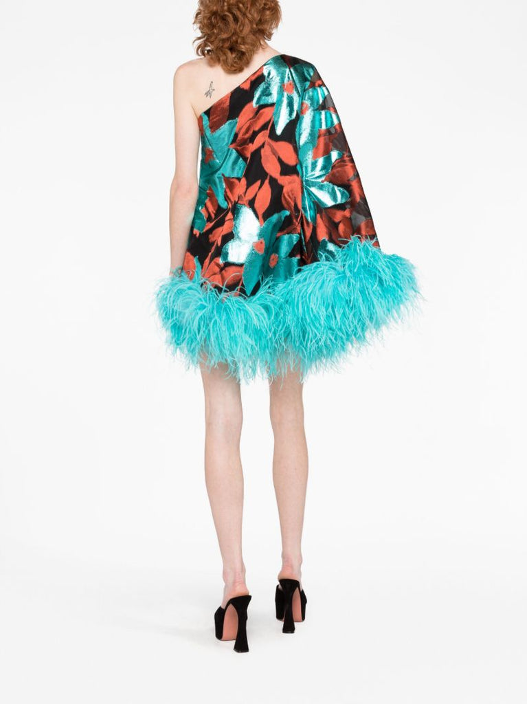 Blue Feather Trim Dress