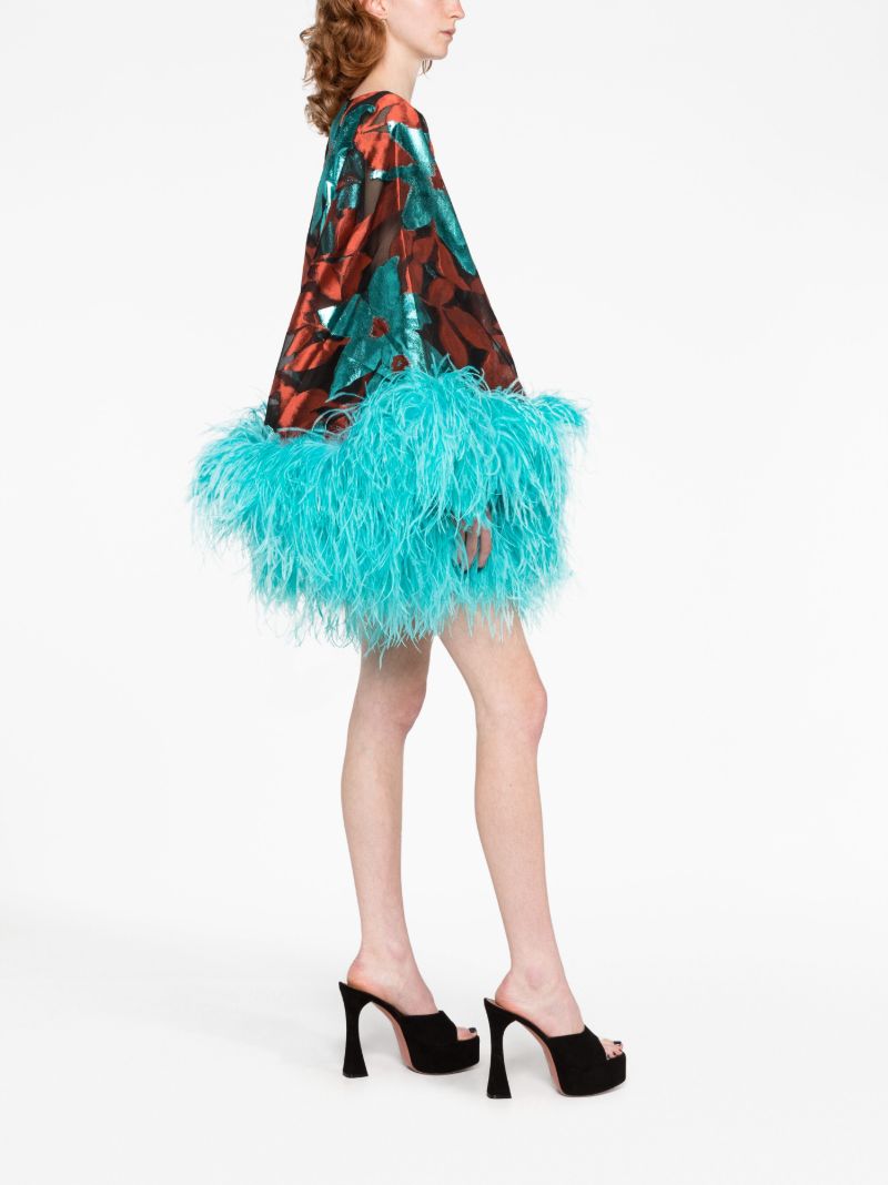 Blue Feather Trim Dress