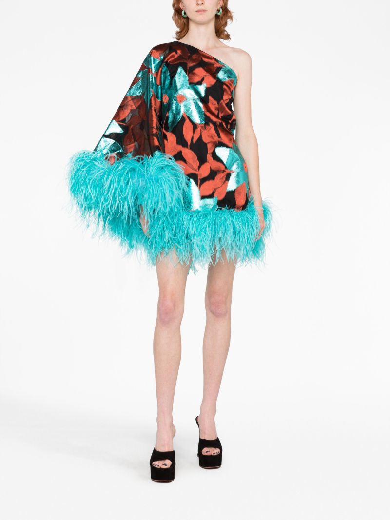 Blue Feather Trim Dress