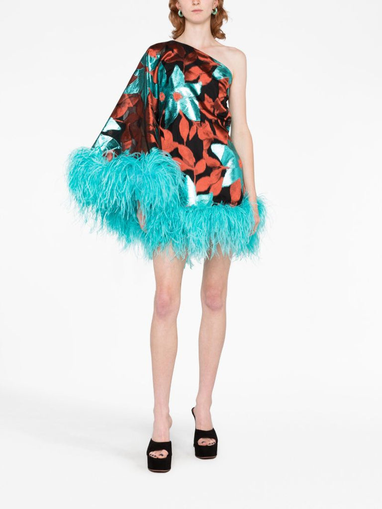 Blue Feather Trim Dress