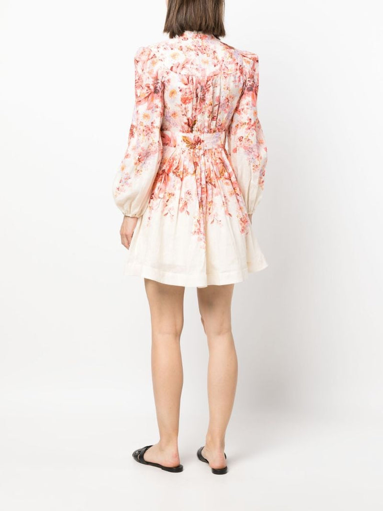 Neutral Floral-print Mini Dress
