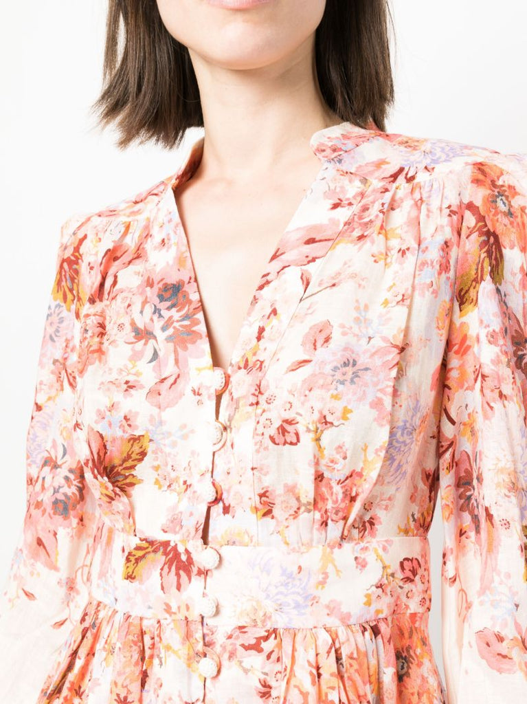 Neutral Floral-print Mini Dress