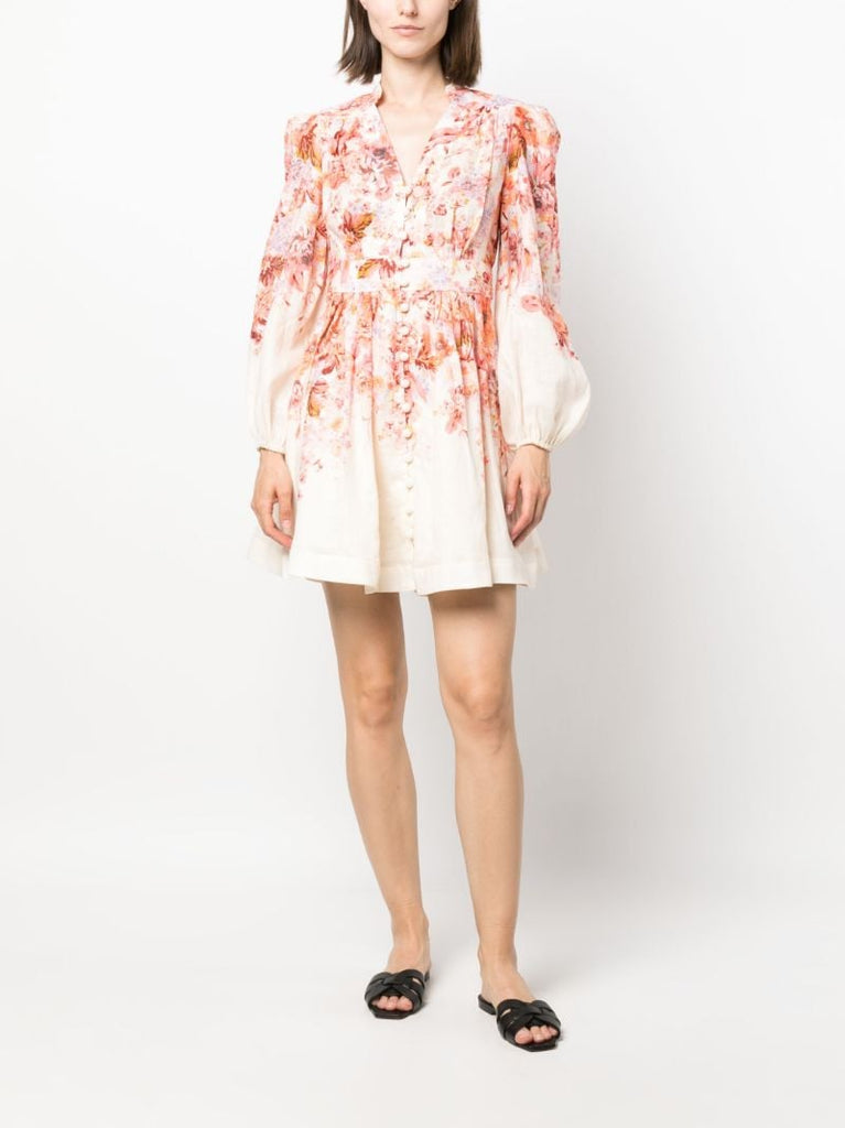 Neutral Floral-print Mini Dress