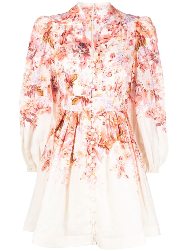 Neutral Floral-print Mini Dress