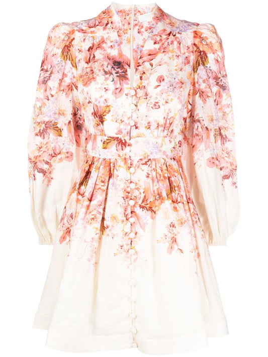 Neutral Floral-print Mini Dress