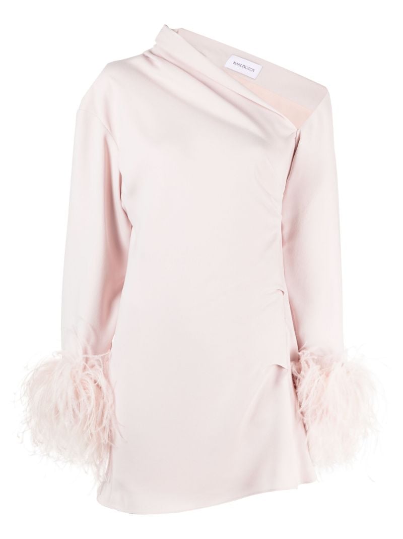 Pink Adelaide Feather Trim Mini Dress