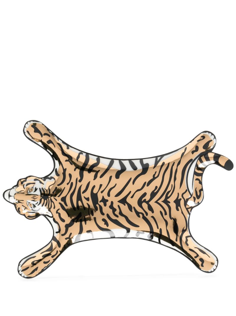 Gold-tone Tiger Porcelain Dish
