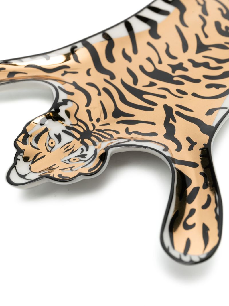 Gold-tone Tiger Porcelain Dish