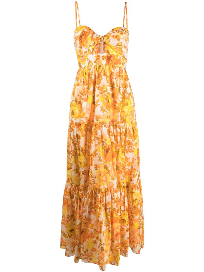 Orange Raie Floral Print Cotton Dress