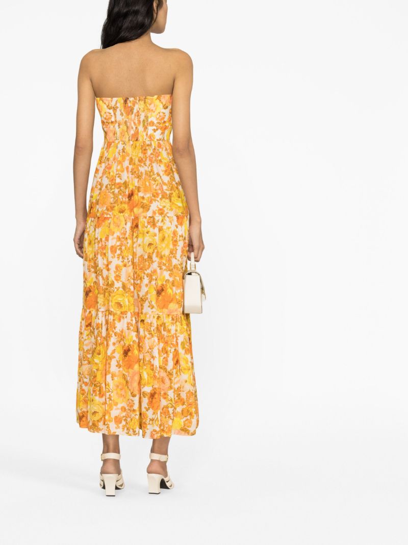 Orange Raie Floral Print Cotton Dress