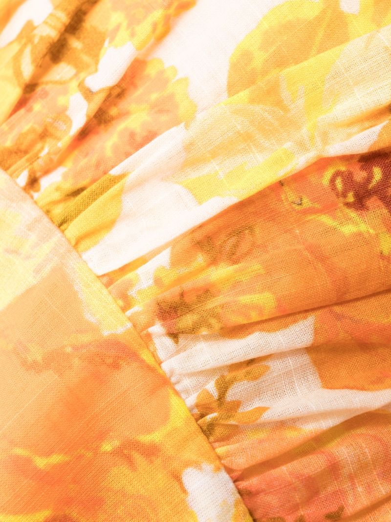 Orange Raie Floral Print Cotton Dress