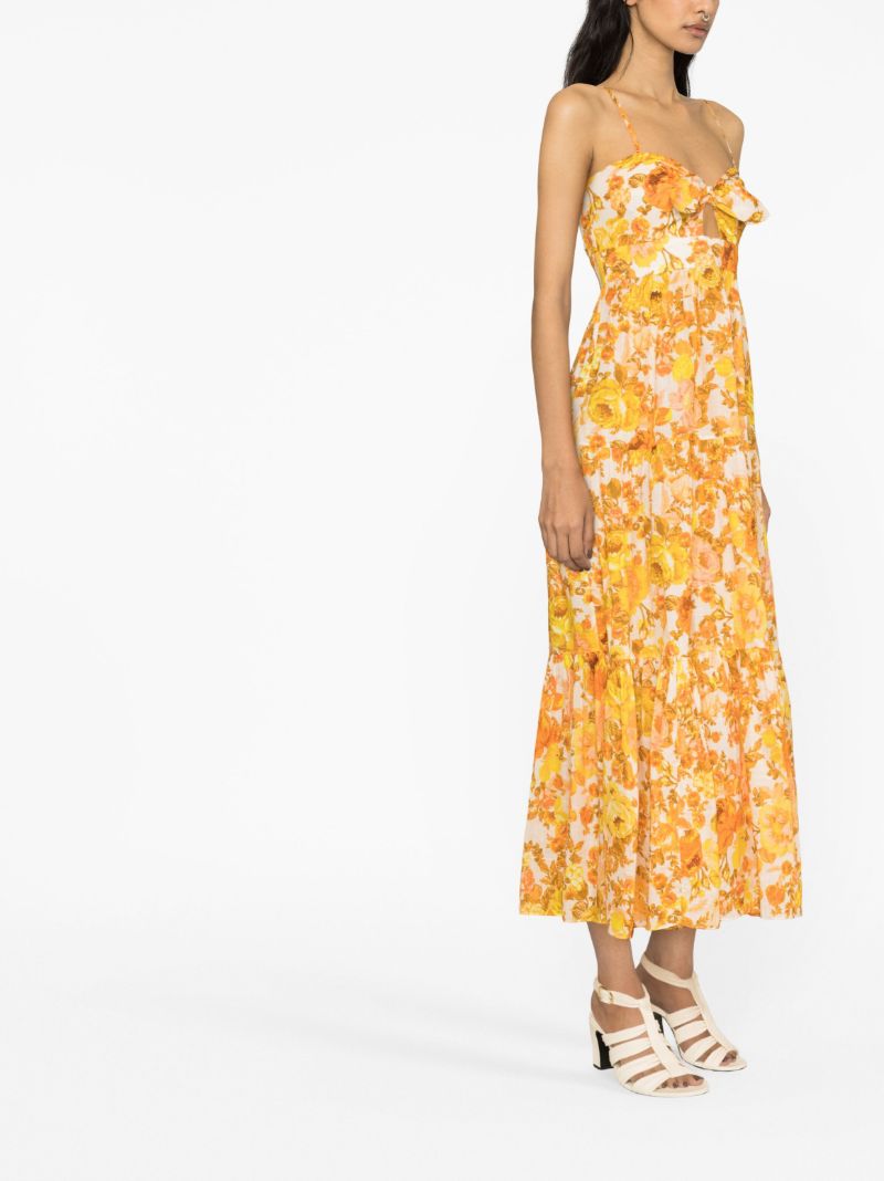 Orange Raie Floral Print Cotton Dress