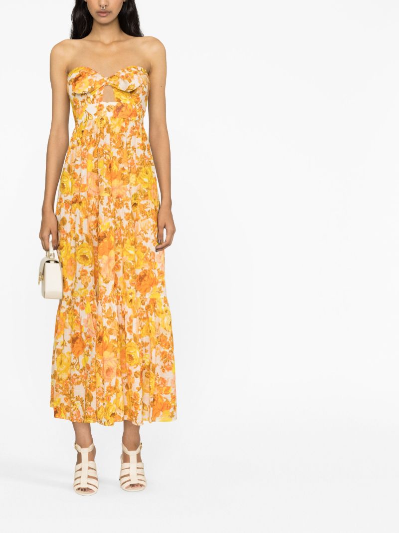 Orange Raie Floral Print Cotton Dress