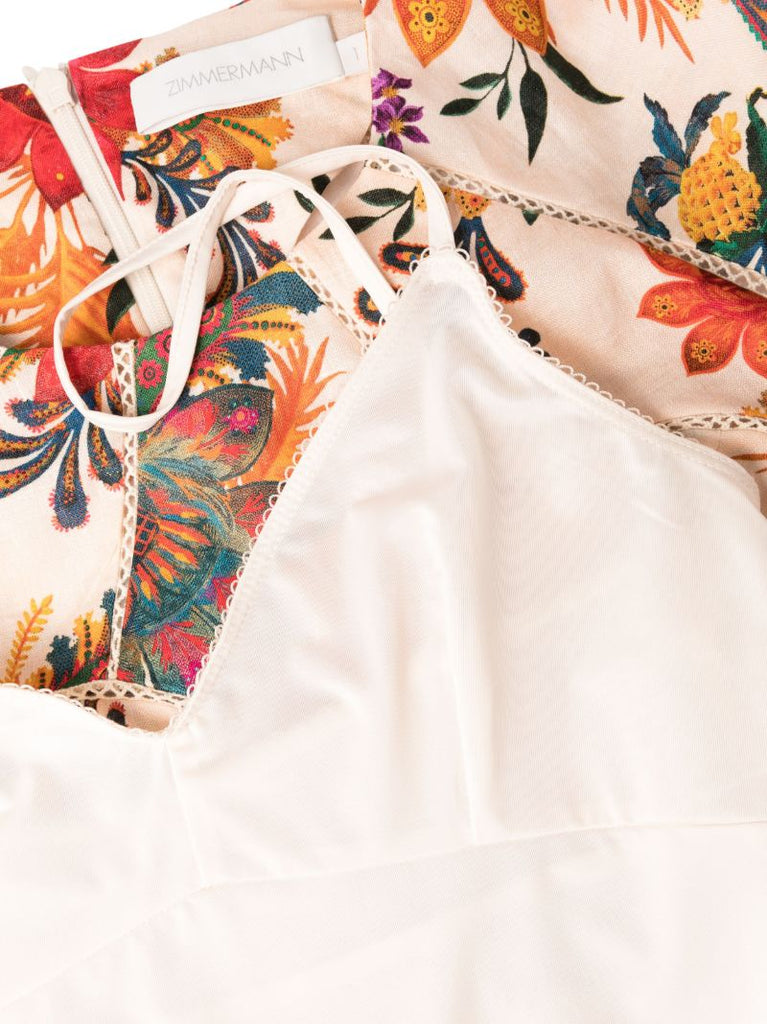 Neutral Ginger Floral Print Flared Mini Dress