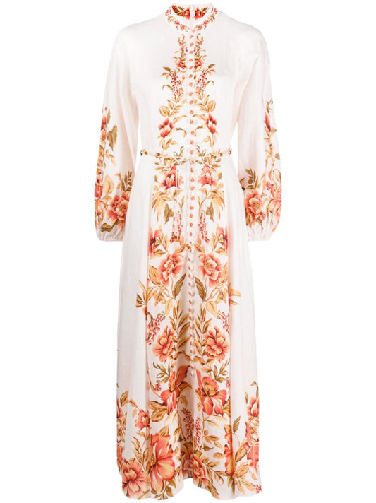 Pink Vacay Billow Floral Print Maxi Dress