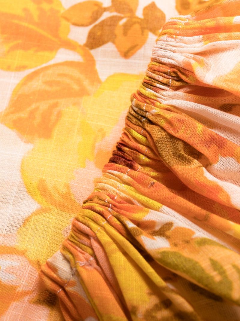 Orange Raie Floral Print Wrap Mini Dress
