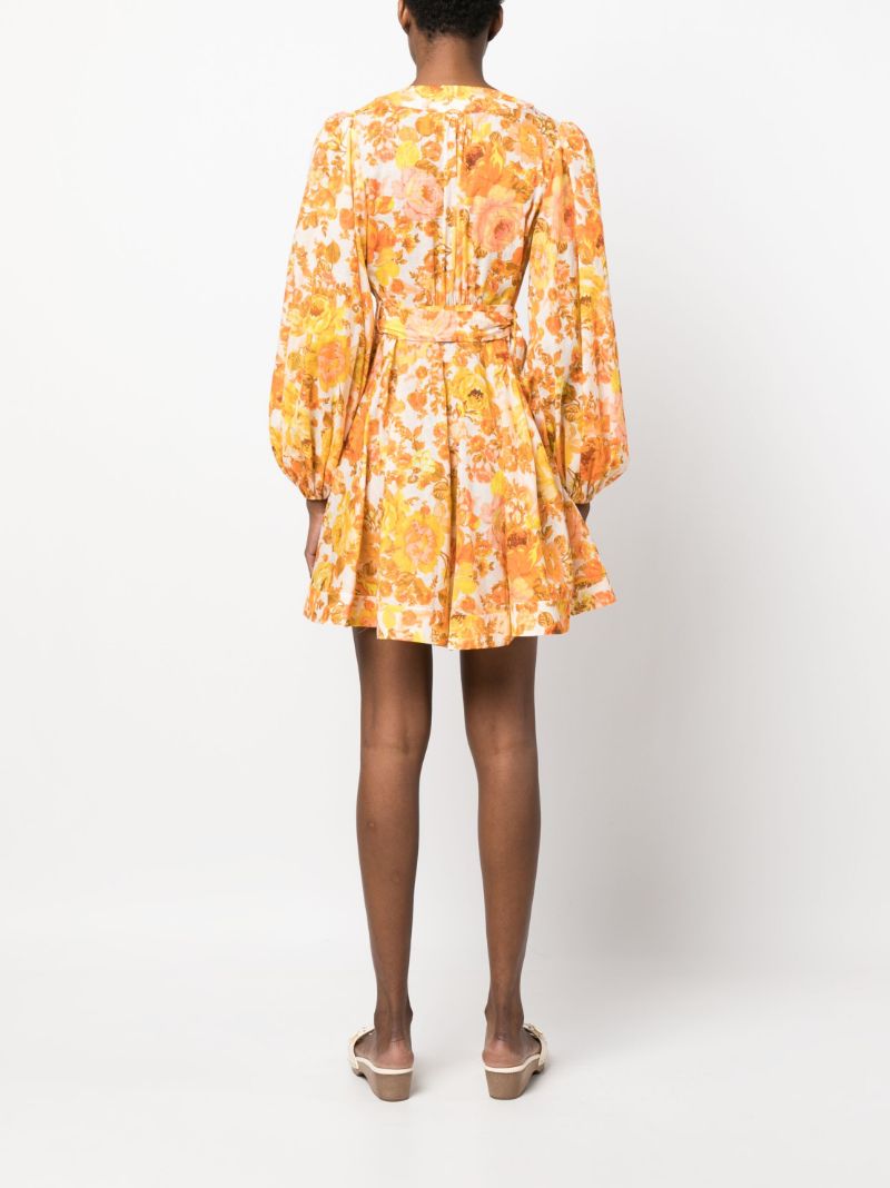 Orange Raie Floral Print Wrap Mini Dress