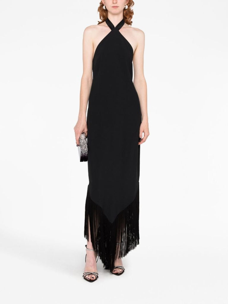 Black Nina Halterneck Frayed Dress