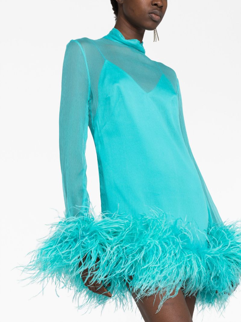 Blue Gina Feather Trim Mini Dress