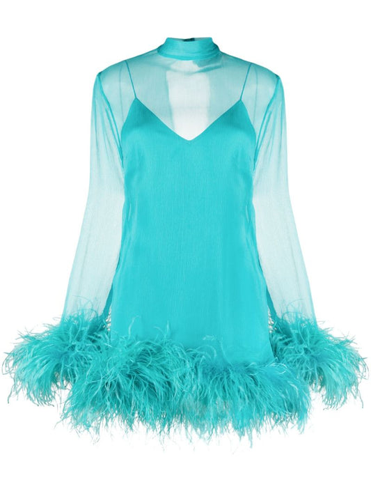 Blue Gina Feather Trim Mini Dress