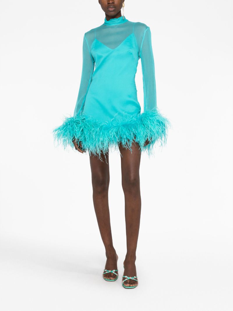 Blue Gina Feather Trim Mini Dress