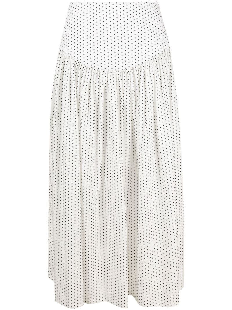White Alessia Polka-dot Cotton Midi Skirt
