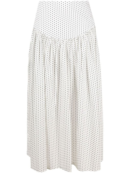 White Alessia Polka-dot Cotton Midi Skirt
