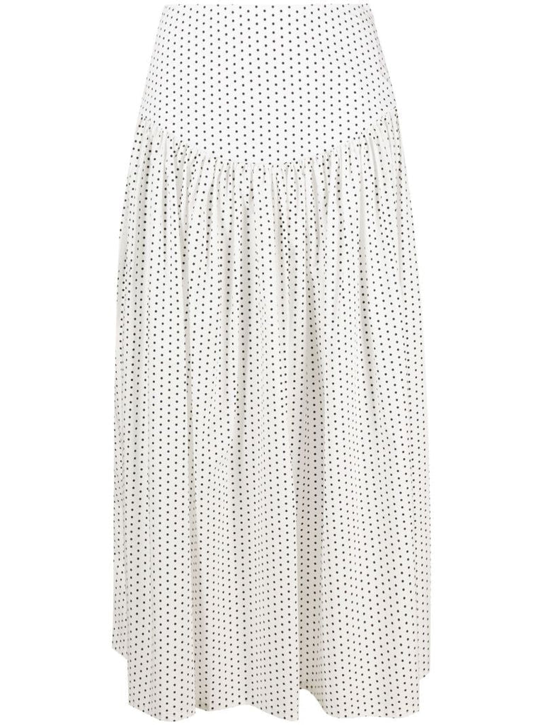 White Alessia Polka-dot Cotton Midi Skirt