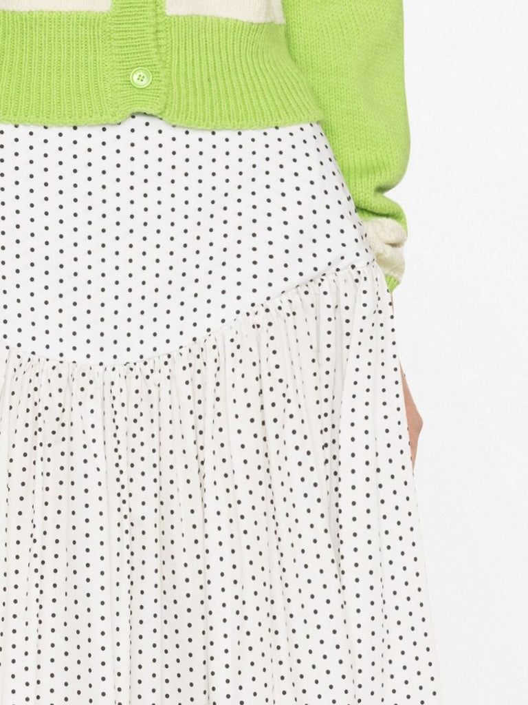 White Alessia Polka-dot Cotton Midi Skirt