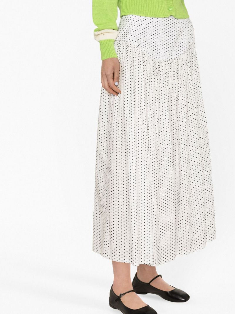 White Alessia Polka-dot Cotton Midi Skirt