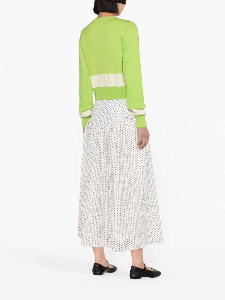White Alessia Polka-dot Cotton Midi Skirt