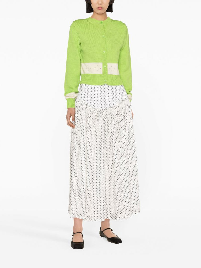 White Alessia Polka-dot Cotton Midi Skirt