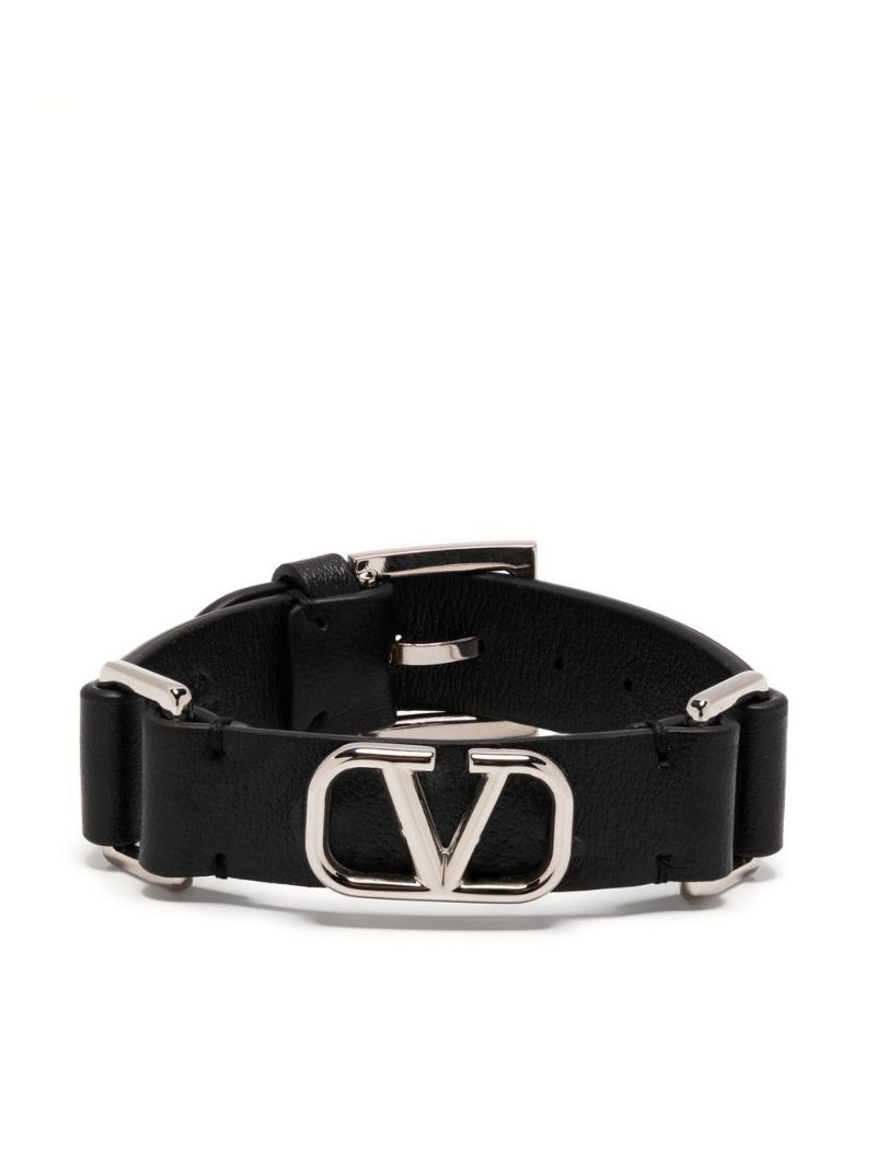 Black Leather Vlogo Signature Bracelet