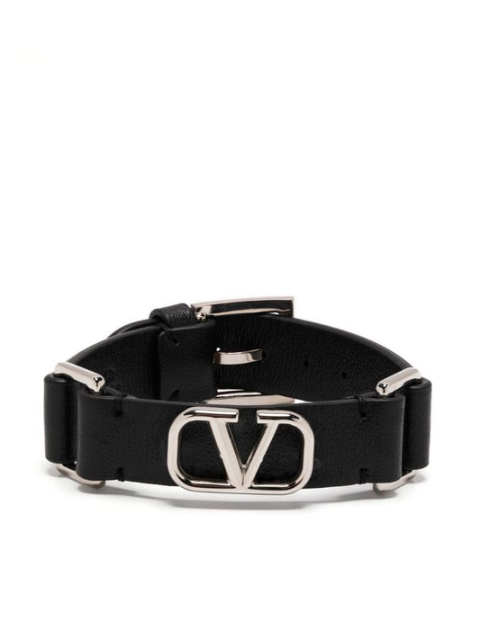Black Leather Vlogo Signature Bracelet